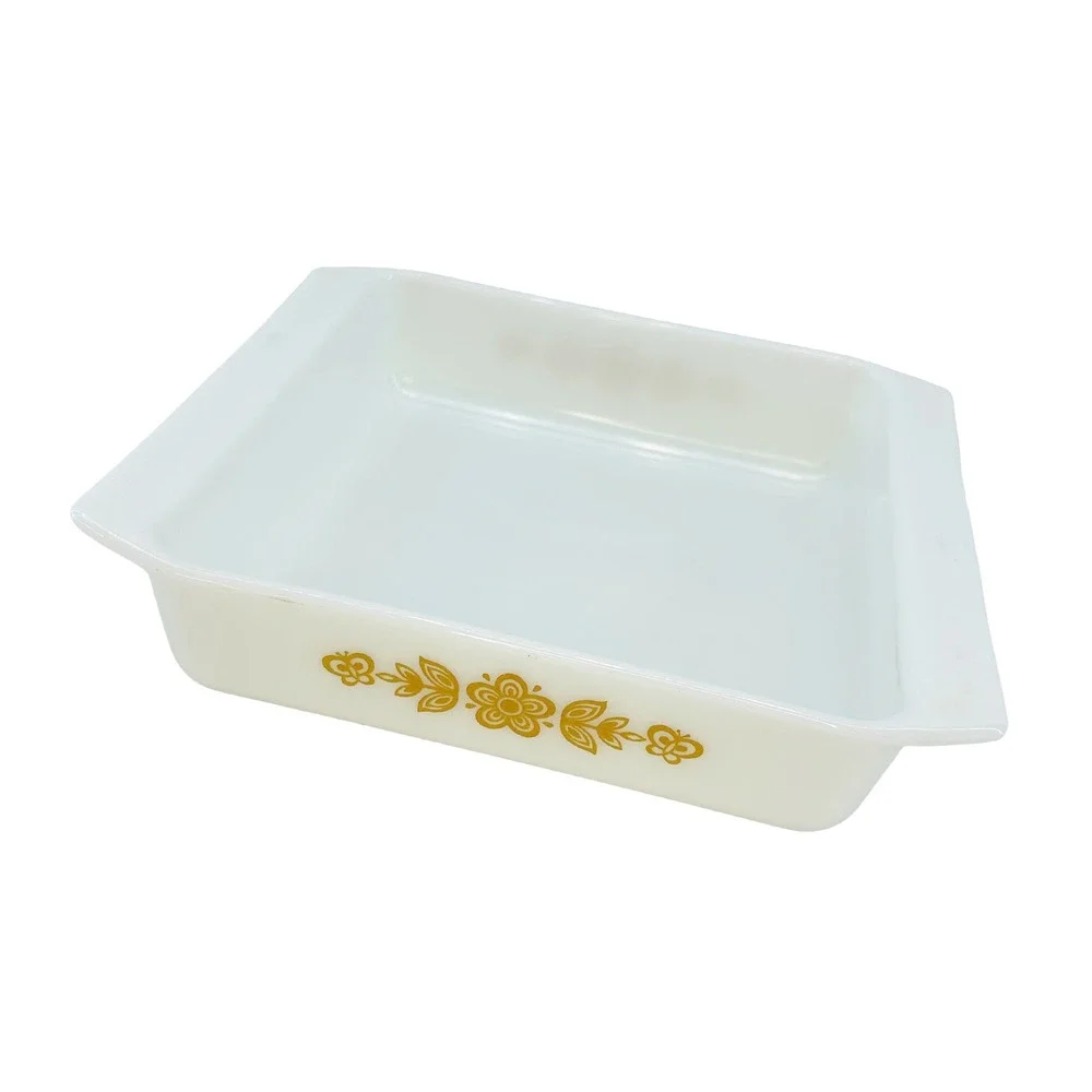 VINTAGE PYREX 922 Square Casserole Dish • Butterfly gold, white • 8